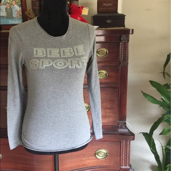 Bebe Sport long sleeve gray Top S/M - Picture 1 of 4